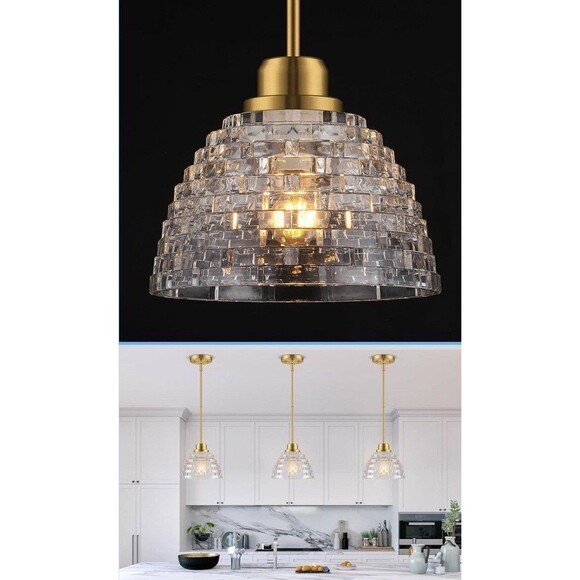 ZEVNI Kasper Matte Black and Polished Gold Pendant Lights  Glass Pendant Lights Kitchen Island 8.7 Inches Modern Gold Glass Pendant